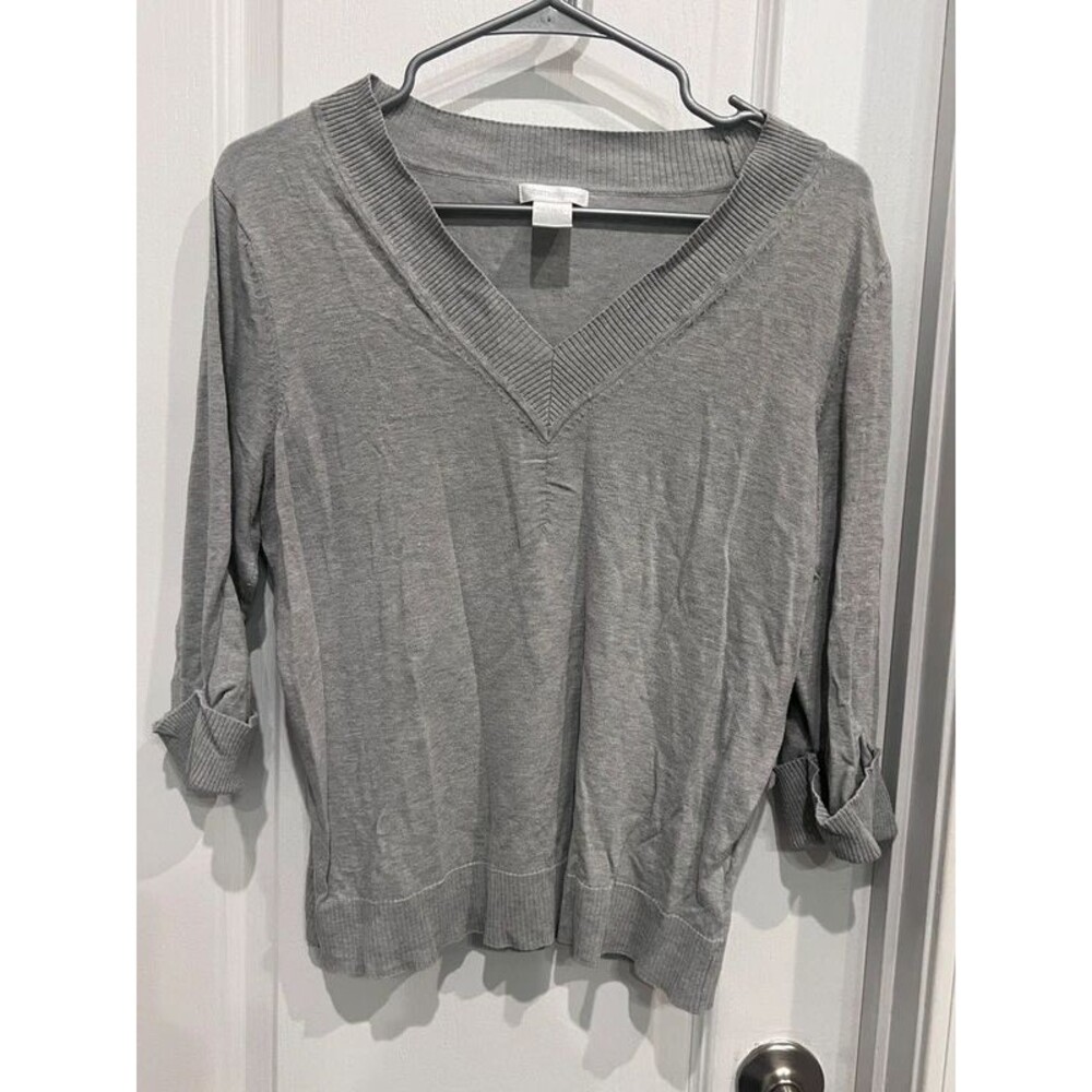 Worthington Women’s Gray V-Neck Lightweight Sweater Size XL